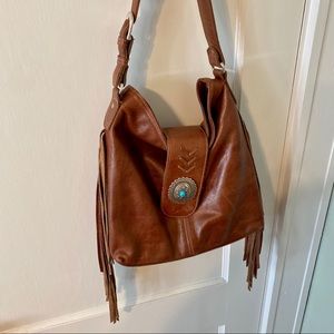 American West Soft Leather Brown Fringe Hobo Bag